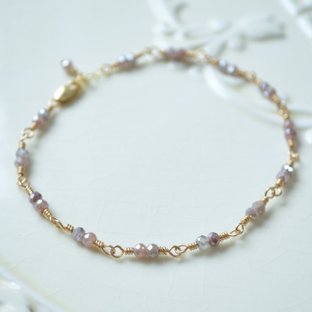 Dainty Chocolate Moonstone Bracelet in Gold - Hand Made in Canada
